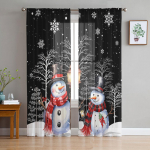 J&otilde;ulude lumememm Lumehelbed Oksad T&uuml;llkardinad elutuppa L&auml;bipaistev kardin magamistoa jaoks J&otilde;ulukardinad Voile kardinad 135W x 244H(cm)