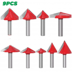 8mm K&auml;epide 60 Kraadi 90120 Kraadi 150 Kraadi 3D Nuga V-kujuline Nuga 3D Nuga Arvutiga Graveerimisnuga Puidut&ouml;&ouml;tlemisnuga V-kujuline Frees 9pcs
