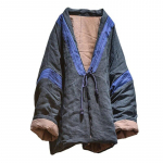 Johnature naiste Hiina stiilis parkad Puuvillane linane Blet mantlid Talvised V-kaelusega pikkade varrukatega Vintage Patchwork Naiste parkad One Size tumesinine v&auml;rv