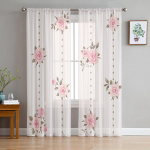 Lilled Lehed Punased triibud Taim &Uuml;mmargune t&uuml;llkardin elutuppa K&ouml;&ouml;k Magamistoa L&auml;bipaistev t&uuml;ll kohvikuhotelli jaoks Moodne kodukujundus 135W x 114H(cm)