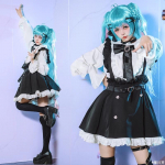 Anime Miku Cosplay Costume Women Lolita Cute Bowknot Skirt Suit Girl JK School Uniform Suit Halloween Carnival Role play Costume L-(Costume+Wig)