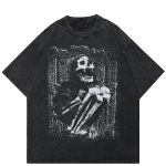 2024 Streetwear Skeleton Girl Graphic Unisex T-s&auml;rk Puuvillane Pestud Must Ts&auml;rk Unisex Topid Tees Suvine l&uuml;hikeste varrukatega T-s&auml;rk S must