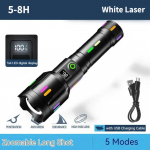 V&otilde;imas valge laser-LED-taskulamp koos luminofoorkile helendava v&auml;rvilise k&auml;sivalgustiga matkamiseks &otilde;ues Long