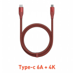 Xiaomi 6A Type-C kuni Type-C nailonist punutud laadimiskaabel telefonid padjakaabel 6A+4K Red