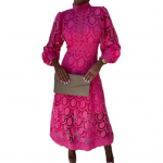 Naiste kleit &Otilde;&otilde;nes pitsiga krae, mullvarrukas, pingul v&ouml;&ouml;koht, l&auml;bipaistev kahekihiline pahkluu pikkus &uuml;hev&auml;rviline OL commute maxi kleit M roosa punane v&auml;rv