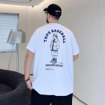 Cotton short-sleeved t-shirt men's heavy summer retro round neck wide version of loose printed body shirts men's ins M