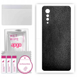 apgo Protective Skin Sticker for the back compatible with LG Velvet 5G UW, Wrap Film, Foil, Vinyl - Pattern Black Leather
