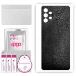 apgo Protective Skin Sticker for the back compatible with Samsung Galaxy M32 5G, Wrap Film, Foil, Vinyl - Pattern Black Leather