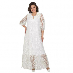 Naiste &otilde;htukleit Suures suuruses l&auml;bipaistva pitsiga &otilde;&otilde;nsaga Kahekihiline v&ouml;&ouml;ga v&ouml;&ouml;koht &Uuml;mar kaelus Kolmveerandvarrukatega Tikand peokleit XXXL valge