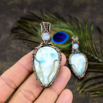 Natural Caribbean Larimar Gemstone Copper Wire Wrap Gift Pendant 2.76 t0j03
