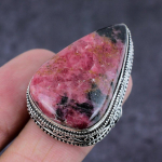 Natural Rhodonite Gemstone Handmade 925 Sterling Silver Jewelry Ring Size 9 u0b33