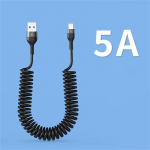 5A kiirlaadimise t&uuml;&uuml;p C kaabel vedru teleskoop-autotelefoni laadija USB-kaabel Samsung Xiaomi Redmi POCO Honor USB C-kaabli jaoks 1M must
