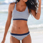 Triibuline rannabikiinikomplekt Naiste ujumisriided Push Up ujumistrikoo Naiste ujumiskost&uuml;&uuml;mid Bikiinid T&uuml;drukutele Basseini ujumiskost&uuml;&uuml;m S