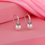 Estele naiste roodiumiga kaetud CZ Pearl Hoop k&otilde;rvar&otilde;ngad