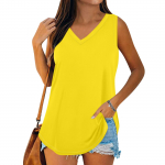 Naiste suvine varrukateta vabaaja &uuml;hev&auml;rviline V-kaelusega T-s&auml;rk, pluus L sinine