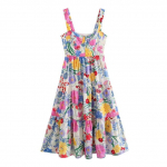 Elegantne tr&uuml;kimustriga volangidega rihmikkleit Naiste mood Varrukateta Seljapaljastava Patchwork Naiste Maksikleidid Daami Puhkus Pluss Suurus XS