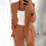 Women's Spring Fashion Polo Senior Slim Lapel Cardigan Temperament Suit Jacket Set Plus Size XXL khaki