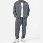 Meeste &Uuml;likond S&uuml;gis Pikkade Varrukatega N&ouml;&ouml;bitav Vabaaja Jakk ja P&uuml;ksid Vintage Street Wear Meeste Kaheosaline Komplekt XXXL tumehall v&auml;rv