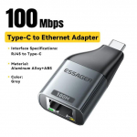 Essager C-t&uuml;&uuml;pi Etherneti adapter 100/1000Mbps Gigabit kiire RJ45-C-t&uuml;&uuml;pi adapter MacBooki s&uuml;learvuti juhtmega v&otilde;rgukaardi jaoks 100Mbps hall
