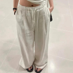 Laiad jalad valged linased p&uuml;ksid naistele suvised vabaaja p&otilde;hilised &uuml;lisuured naissoost sirged kottis p&uuml;ksid elastse v&ouml;&ouml;kohaga p&uuml;ksid XL valge