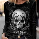 Naiste pikkade varrukatega &otilde;udusfilmi Undead pealuu mustriga T-s&auml;rgi topid 2023, uus mood, &otilde;udusfilmi pealuu graafiline topp Harajuku l&otilde;bus pullover S