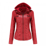 Naiste eemaldatava kapuutsiga kunstnahast jope T&otilde;mblukuga Eemaldatav kapuutsiga jope v&auml;lisr&otilde;ivad XXXXXL punane