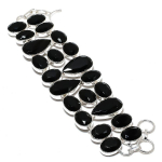 Natural Black Spinel Gemstone Handmade 925 Sterling Silver Bracelet 7-8 z8n10