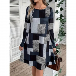 Vaba ja elegantne kevadine ja s&uuml;gisene avar suures suuruses kleit 1XL must hall v&auml;rv