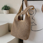 Suvine naiste rannakott, punutud k&auml;sitsi valmistatud &otilde;lakott puhkuseks mere&auml;&auml;rsed rannakotid, suure mahutavusega kaenlaaukott k&auml;ekott 33x10x33cm khaki