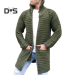 Meeste kampsun mantel kootud k&otilde;rge kraega pikad varrukad soojad taskud kampsun mantel keskmise pikkusega puhast v&auml;rvi s&uuml;gistalve jope XXL armee roheline v&auml;rv