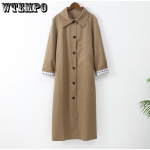 Ruuduline vooder, &uuml;herealine rev&auml;&auml;ritaskuga pakk Naiste pikkade varrukatega mitmek&uuml;lgsed pikad mantlid S&uuml;gisene &scaron;ikk High Street mantel S khaki