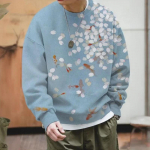 Meeste 3D prinditud Ukiyoe Ripple Animal Hoodie Retro taimemustriga pullover S&uuml;gisene pikkade varrukatega avara kampsun, mood suur suur suurus S