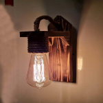 K&ouml;iega seinavalgusti puidust alusega Dekoratiivne E27 Urban Retro stiil koos pirniga