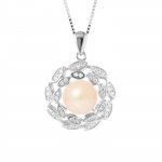 PERLINEA - Collier Corolle - Perle de Culture d'Eau Douce AAA+ - Bouton 8-9 mm - Rose Naturel - Argent 925 Milli&egrave;mes - Bijoux Femme