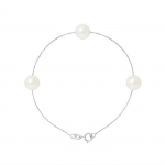 PERLINEA - K&auml;ev&otilde;ru - 3 ehtsat magevee kultiveeritud p&auml;rlit 7-8 mm looduslik valge - 925 sterling h&otilde;be - naiste ehted