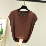 Modal Varrukateta T-s&auml;rk naistele Suver&otilde;ivaste alus, &uuml;mmargune kaelus, lahtised, &uuml;hev&auml;rvilised salenemist soodustavad naiste T-s&auml;rgid M khaki