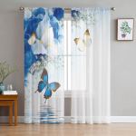 Must-valge lillemustriga t&uuml;llkardinad elutoa kaunistamiseks, l&auml;bipaistev &scaron;ifoonist l&auml;bipaistev aknakardin 1 PCS W100XH250cm&Grommet Top white
