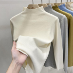 YYFS Women's Fashion Casual Fall Winter Solid Color Print Long Sleeve Half Turtleneck Sweaters Size: One Size aprikoosi