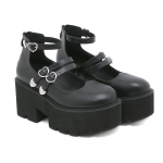 S&uuml;damepandlaga platvormpumbad naistele pahkluu rihm Mary Jane kingad gooti kiilud Lolita kingad Halloweeni cosplay kingad 35 must