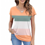 YYFS Naiste mood vabaaja suvekevadine &uuml;hev&auml;rvilise tr&uuml;kiga l&uuml;hikeste varrukatega V-kaelusega pluusid ja s&auml;rgid S aprikoosi