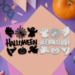 Isetegemise Halloweeni kummituse ja k&otilde;rvitsa peokaunistused s&uuml;sinikterasest l&otilde;ikevormid koomiksinoaga vormiga h&otilde;be