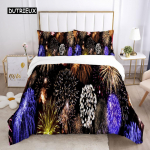 Ilutulestiku tekikott Queen size Colorful Fires voodipesukomplekt Mikrofiiber T&auml;hista h&auml;id j&otilde;ule Teema Pehme Tr&ouml;&ouml;gikate EU single(135x200cm)