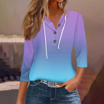 Naiste mood seitsme l&otilde;hikuga varrukatega n&ouml;&ouml;bitav vabaaja kapuutsiga tr&uuml;kiga T-s&auml;rk topp L sinine