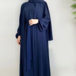 Abaya komplekt Kortsus Kangas Avatud Abaya Sisemine Pikk Kleit Islami Riietus Moslemitest Naiste Kleitide Komplekt T&uuml;rgi Kaftan Ramadan Eid XL tumesinine v&auml;rv