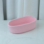 K&auml;sitsi kootud puuvillane hoiukorv lauaarvutite jaoks &ndash; paadikujuline vahend suupistete, kosmeetika ja muu jaoks Small size 23*13*7 roosa