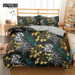 Kuldne lilleline voodipesukomplekt Queen Size mikrokiust boheemlaslik lillede lehtede 3D-tr&uuml;kiga tekikott lastele, teismelistele, t&auml;iskasvanute magamistoa sisustus EU single(135x200cm)