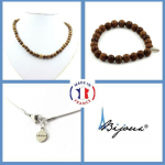 Pierres et Min&eacute;raux. Parure bijoux Bracelet Collier perles bois 8 mm. Chaine en acier Taille personnalisable.
