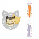 Kit pour biscuit en relief Chat + 2 Stylos au chocolat orange et lilas