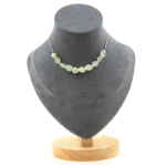Pierres et Min&eacute;raux. Collier 10 perles Prehnite du Canada Chaine en acier inoxydable Collier femmes, hommes. Taille personnalisable.