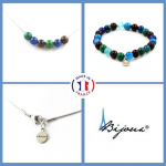 Pierres et Min&eacute;raux. Parure Bracelet Collier Perles Oeil de Tigre rouge + Chrysocolle + Taille personnalisable.